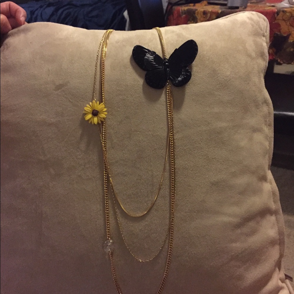 Butterfly and daisy gold chain necklace